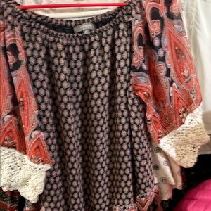 Umgee A-Line Skirt with Red and Black Paisley